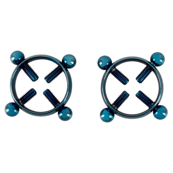 Okrągłe metalowe klamerki na sutki z regulacją nacisku, niebieskie